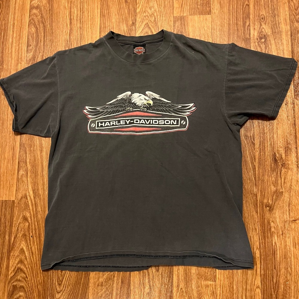 Vintage Harley Davidson Shirt Men XL Black Back Bay Boston Eagle Made‎ in USA